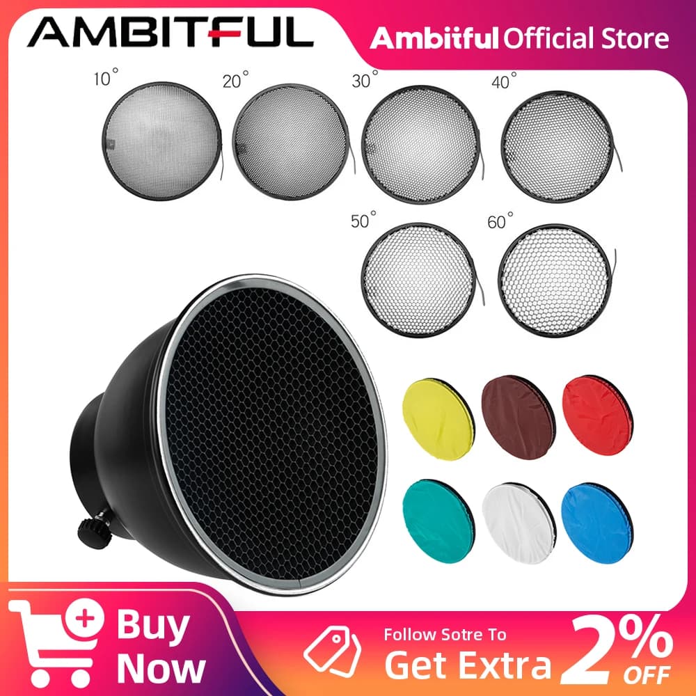 Ambitful 10/20/30/40/50/60 Degree Spotlight Honeycomb Grid Set Speedlite Reflector Diffuser 7'' Standard Bowens Mount