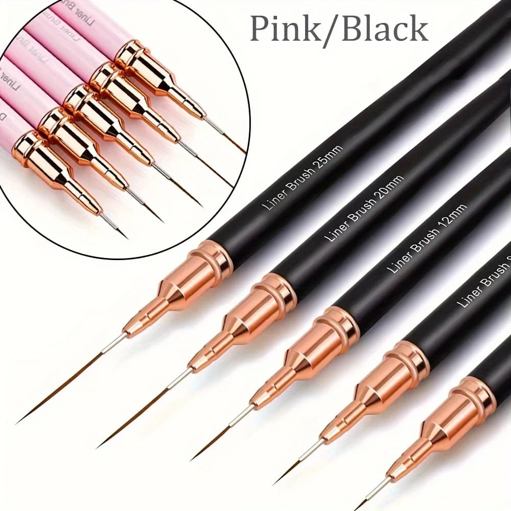 5 pezzi professionali per nail art, pennelli per strisce, manico in metallo rosa, disegno, dettagli, pittura, miscelazione, pennello per unghie