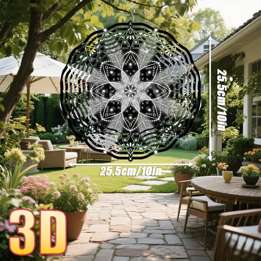 3D Floral Pattern Metal Wind Chime 360° Rotating Hook for Outdoor Garden Decor