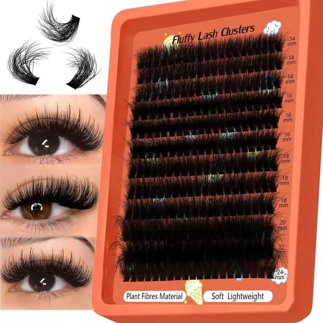 Ciglia a ciuffetti 80D-100D, effetto 8D, curvatura D, 0.07mm, 14-22mm, vassoio misto, extension ciglia morbide riutilizzabili fai da te per principianti a casa