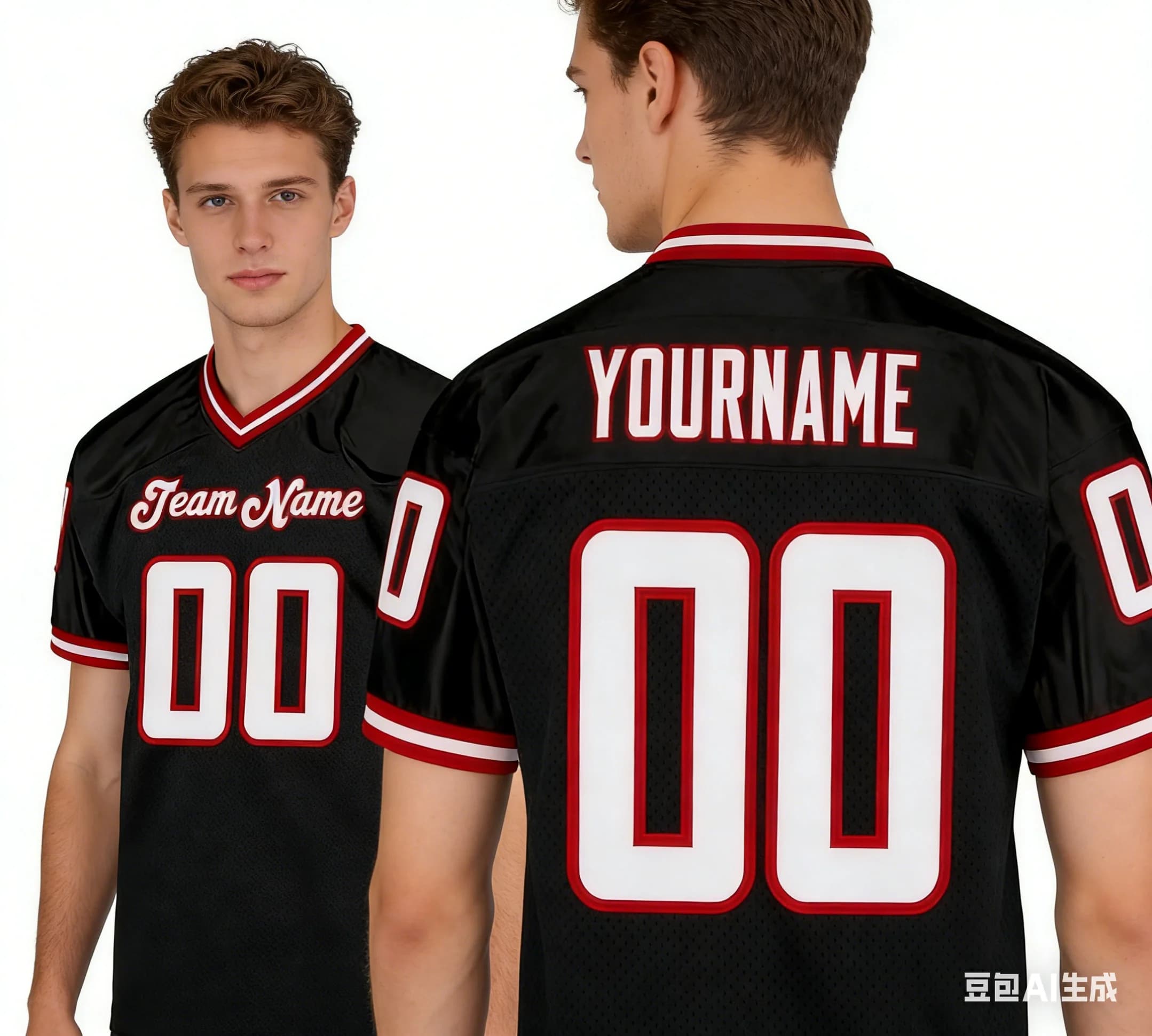 Maglia da Calcio Personalizzata Teal Nero Bianco da Uomo, T-shirt con Nome e Numero Personalizzabili, Scollo a V, Maniche a Righe, Traspirante, Top per il Giorno della Partita