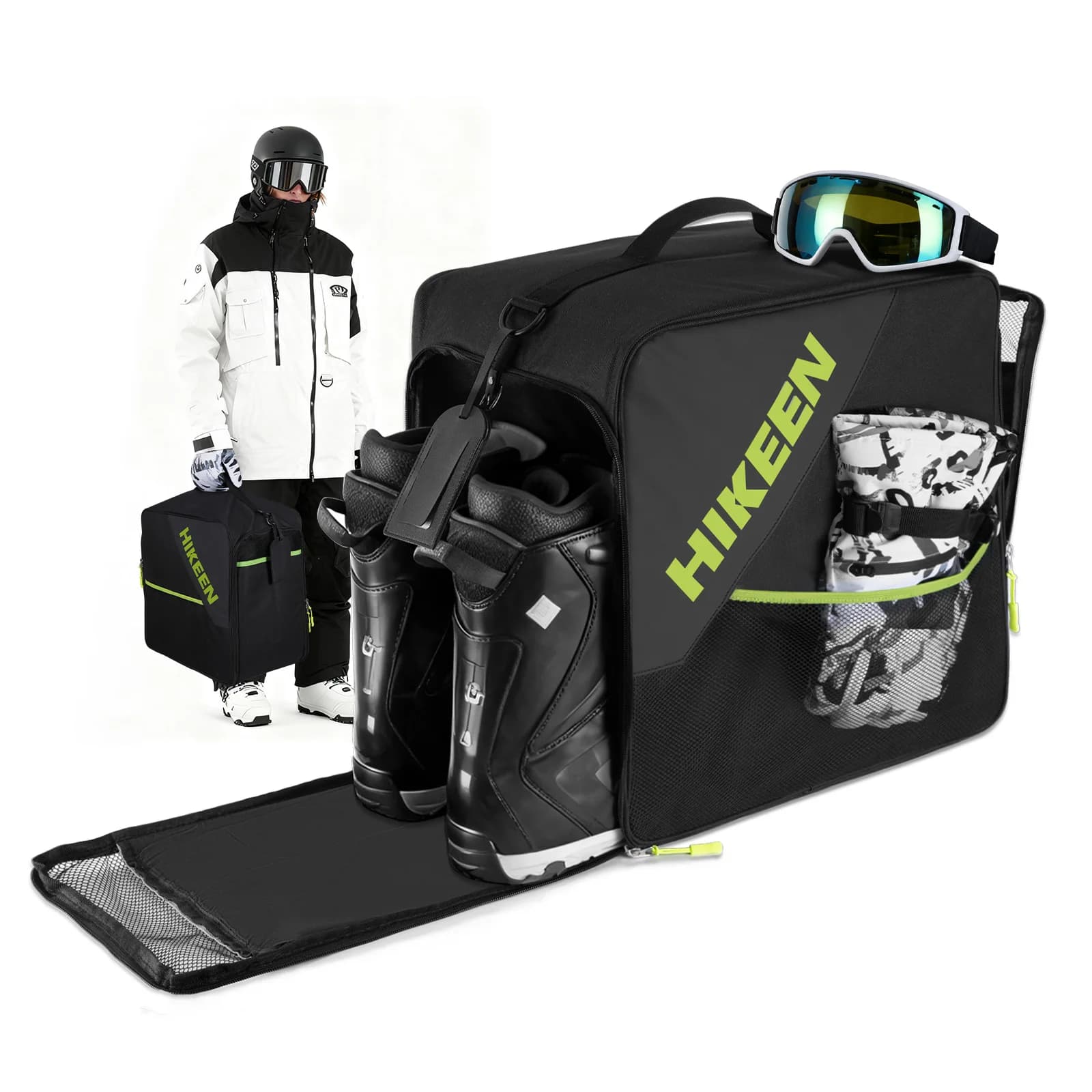 Borsa per Scarponi da Sci Hikeen 40L, Traspirante e Imbottita, con Scomparto per Casco, Borsa da Viaggio Resistente per Casco e Occhiali
