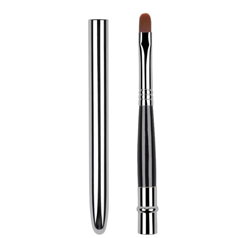 Portable Silver Lip Makeup Brush Metal Handle Cosmetic Lip Lip Brush with Protective Cap Lip Brush