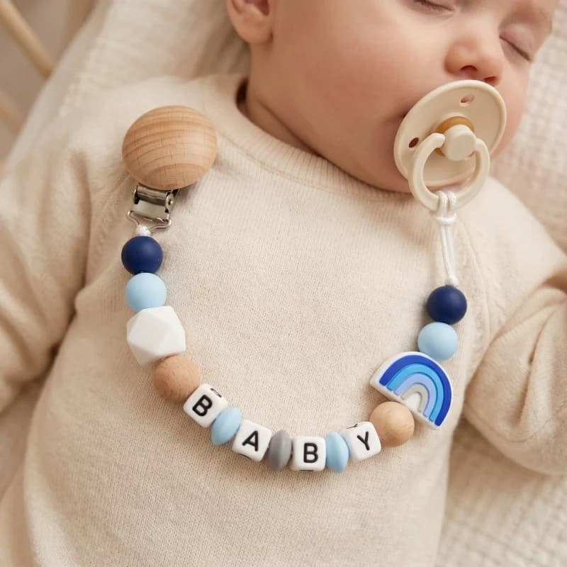 Clip per Ciuccio Personalizzato con Nome, Perline in Silicone, Porta Ciuccio Arcobaleno Senza BPA, Regalo per Baby Shower, Chupetero Attache