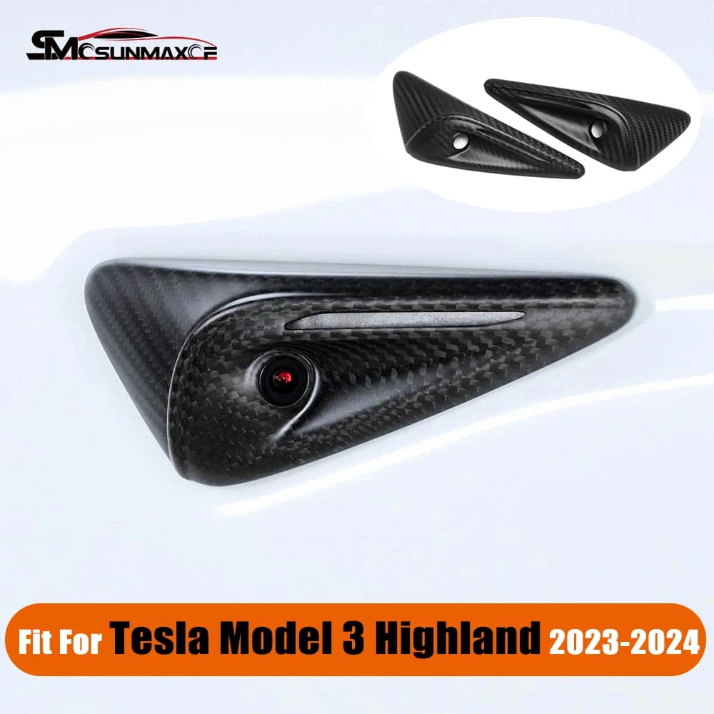 Real Carbon Fiber Car Turn Signal Side Fender Camera Cover Overlay Car Exterior Accessorie for Tesla Model 3 Highland 2023 2024