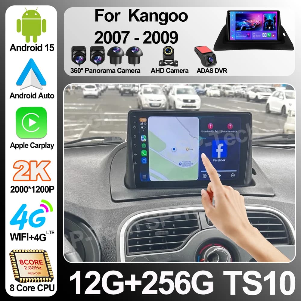 Autoradio Android per Renault Kangoo 2008-2018, Lettore Multimediale Video GPS Carplay Auto, Senza DVD 2din, Unità Principale 5G Bluetooth RDS