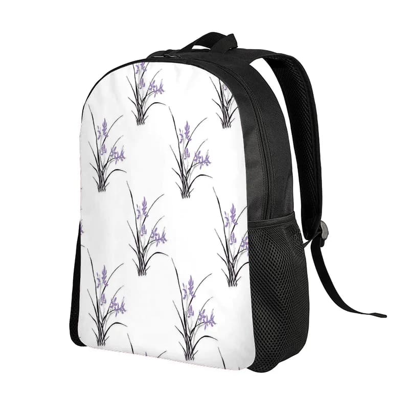 2D Printed Backpack, Spring Backpack - Spacious and Lightweight Unisex Backpack with Purple Floral Print for Campus
