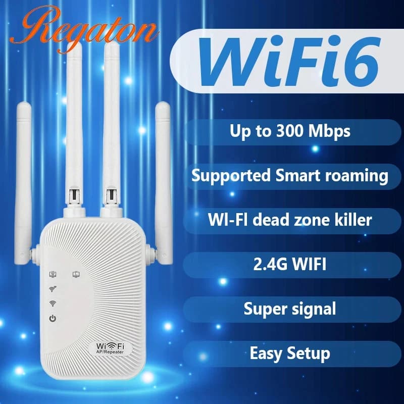 Ripetitore WiFi Wireless Regaton 2.4GHz 300Mbps, Estensore di Rete Stabile, Amplificatore di Segnale per Interni, Plug & Play