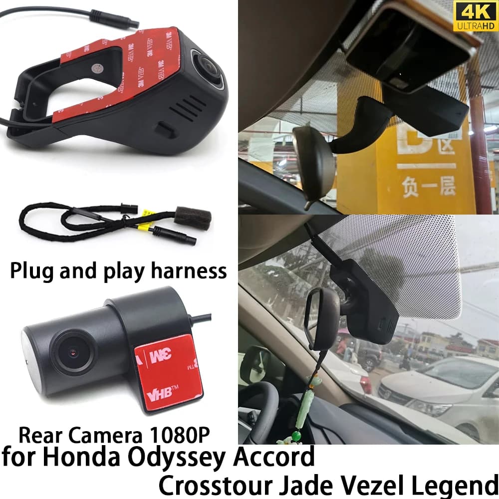 for Honda Odyssey Accord Crosstour Jade Vezel Legend 4K DVR Dash Cam OEM Front Rear Camera Video Recorder Wifi 2160P Loop