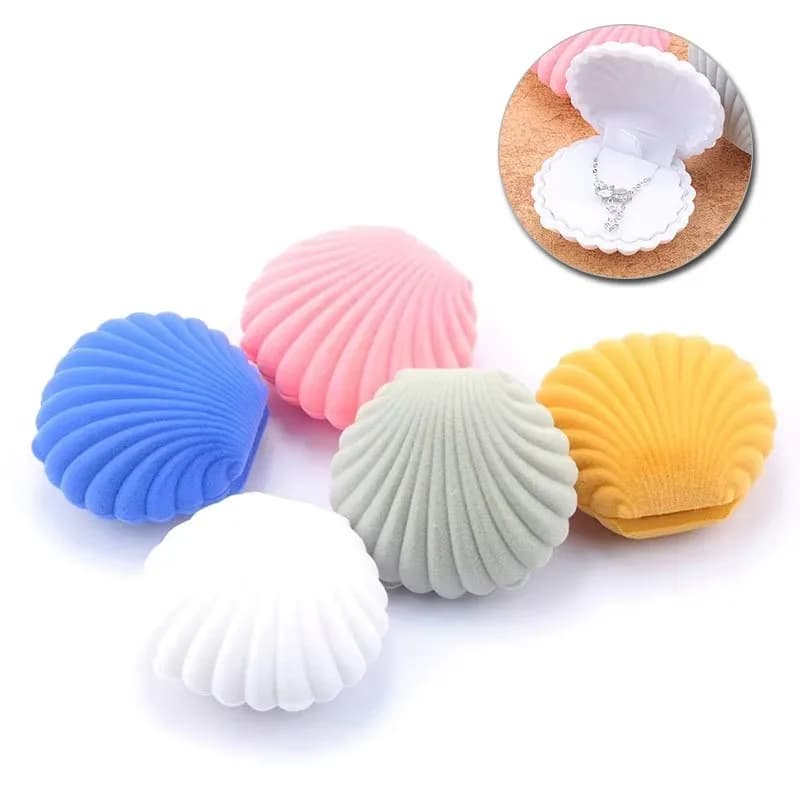 Portagioie in velluto a forma di conchiglia da 1 pezzo, scatola per anelli di fidanzamento per matrimoni, per orecchini, collane, braccialetti, espositori per scatole regalo