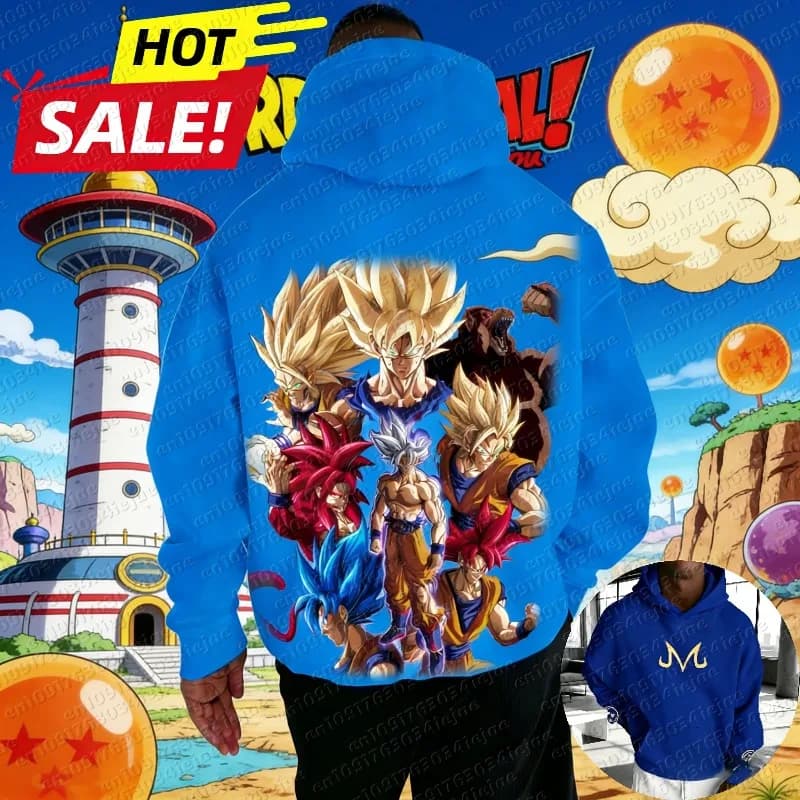 Felpa con Cappuccio Vintage Dragon Ball Son Goku Saiyan Streetwear Harajuku 2026, Oversize per Uomo e Donna, Manica Lunga