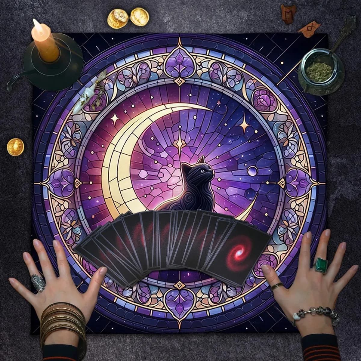 VIKAMA Tappeto da Altare per Divinazione Tarocchi, Tovaglia per Stregoneria e Astrologia, Decorazione per la Casa, Tappetino in Poliestere per Carte Oracolo