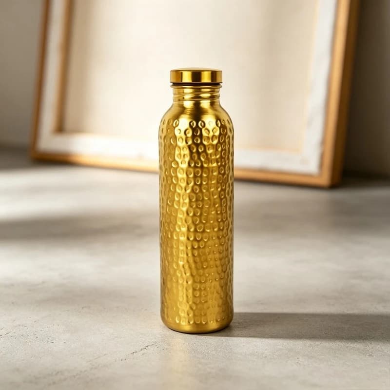800ML 304 Stainless Steel Single Wall Electroplated Gold Hammered Water Bottle Outdoor Sports Textured Portable Cup