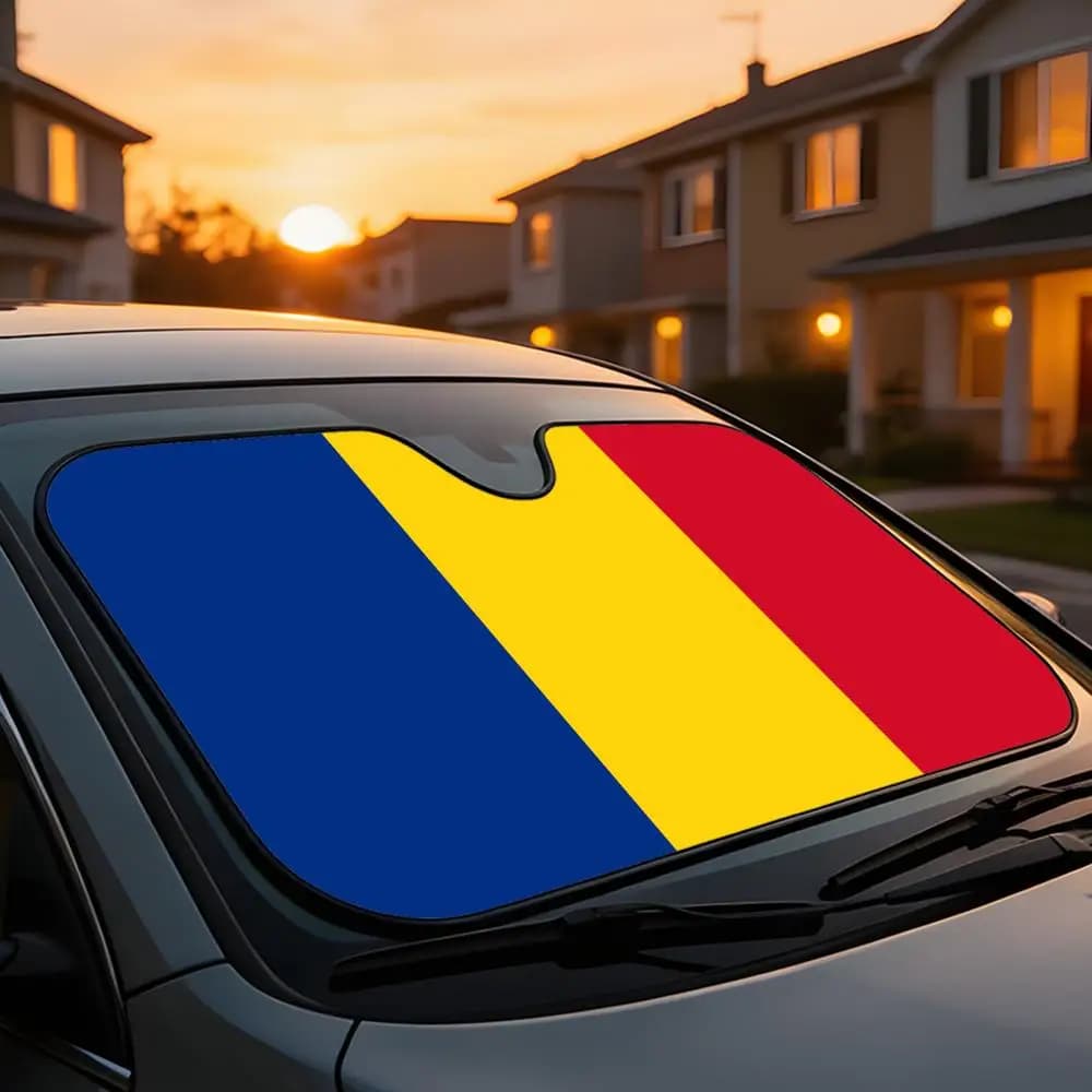 Parasole Universale per Auto, Copertura Completa per Parabrezza, Protezione dal Calore e dai Raggi UV, Anti-Invecchiamento, Bandiera Romania