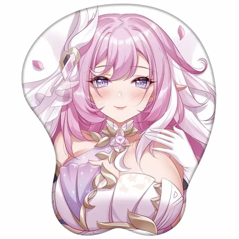 Elysia 3D Poggiapolsi per le mani Tappetino per mouse Gioco Honkai Impact Tappetino per mouse in silicone Seno Oppai Morbido tappetino per mouse da gioco Lavoro d'ufficio