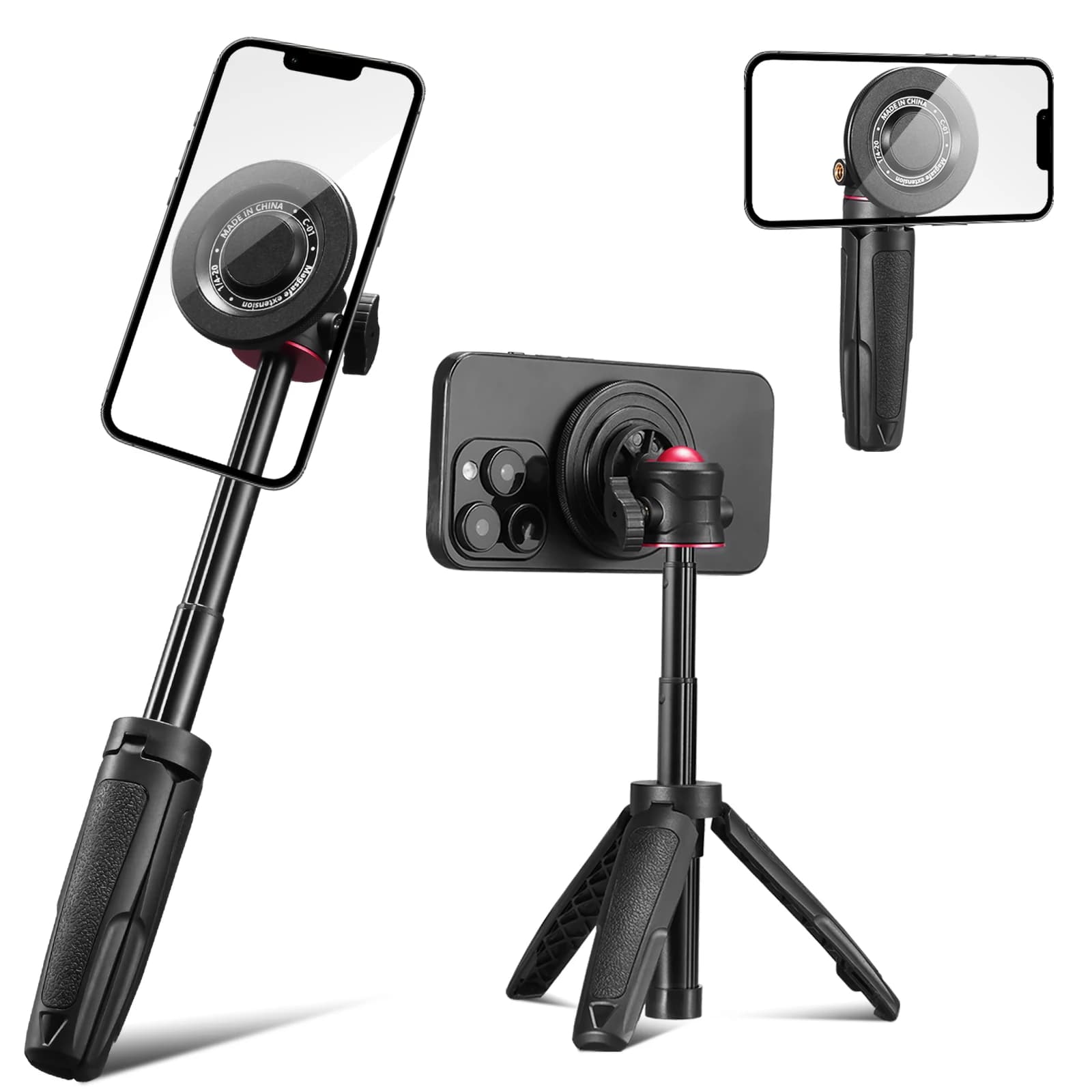 Treppiede magnetico per cellulare con selfie stick mini allungabile MagSafe con 360 ° Supporto per treppiede con testa a sfera per iPhone 17 16 15 14 13 12