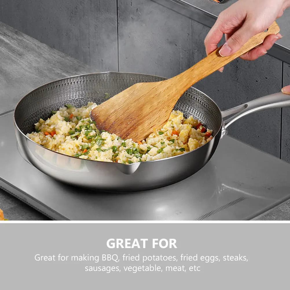Padella Antiaderente in Acciaio Inox con Superficie a Nido d'Ape per Fornelli a Gas, Elettrici e a Induzione, Manico Ergonomico, Facile da Pulire, per Barbecue