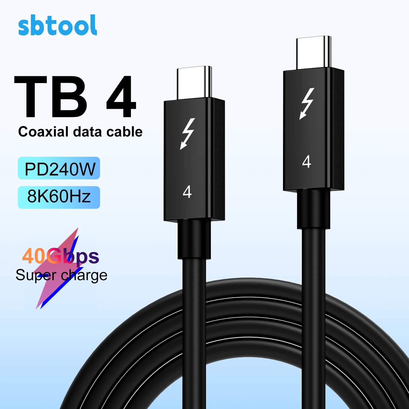 Cavo coassiale Sbtool Thunderbolt 4 USB4 Type-C 240W Ricarica rapida 3m - 0,3m per EGPU iPhone iPad MacBook