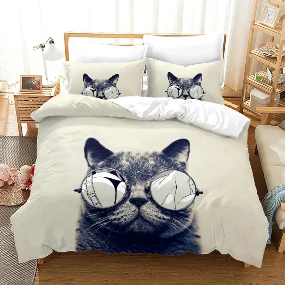 Gatto Animale Bello 3D Copripiumino Set di biancheria da letto Trapunte Federe in lino Copripiumino Decorazioni per la casa Singolo Doppio Twin King Queen