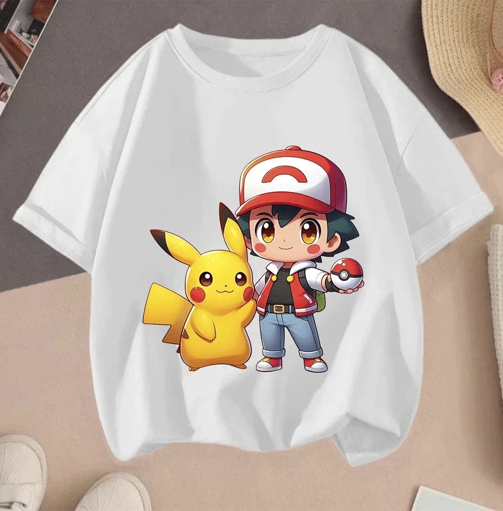 2026 Summer New Pikachu Cartoon Print Kids T-shirt Unisex Teen Casual Short Sleeve Tops Hot Selling