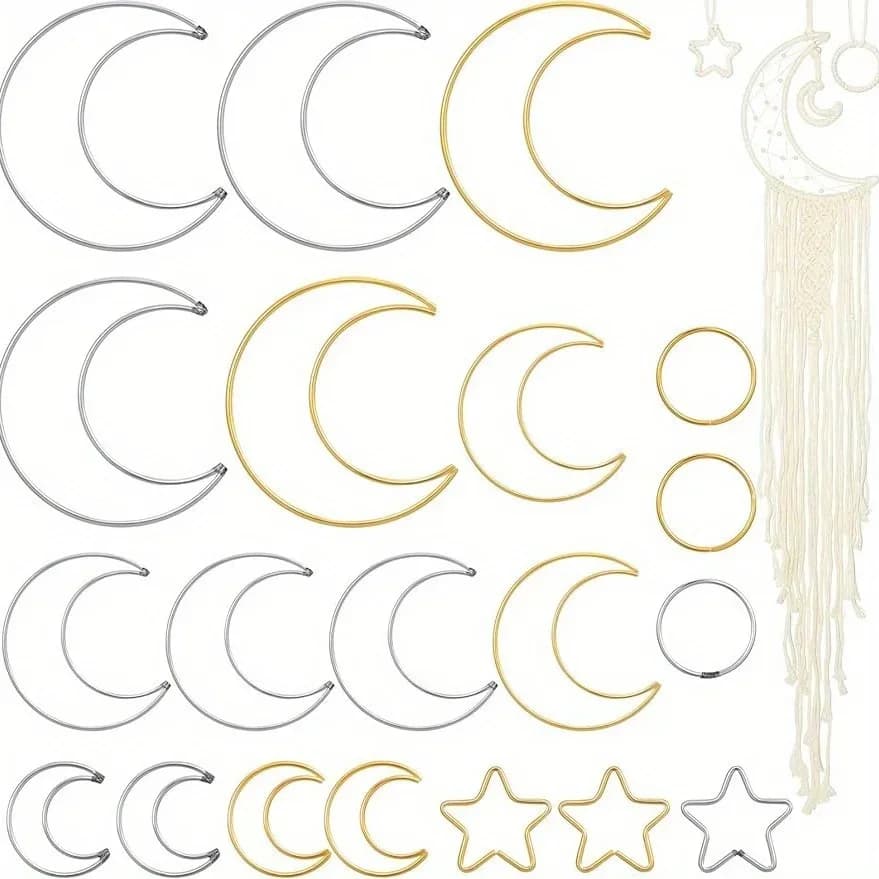 20 Pieces Moon Dream Catcher Rings Metal Dream Catcher Rings Hoops Moon Star Circle Macrame Rings for DIY Craft Dream Catcher