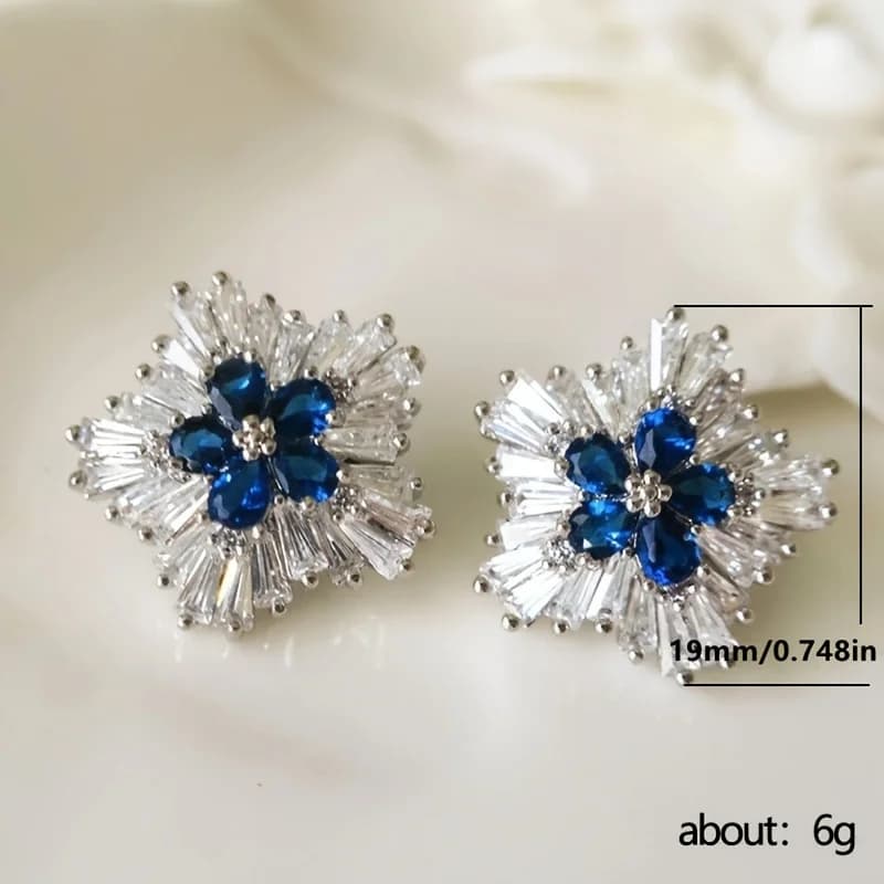 Fashionable Snowflake Earrings - Suitable for women, hypoallergenic alloy, synthetic cubic zirconia, mixed colors, no plating, unique blue and white design, ideal Christmas gift