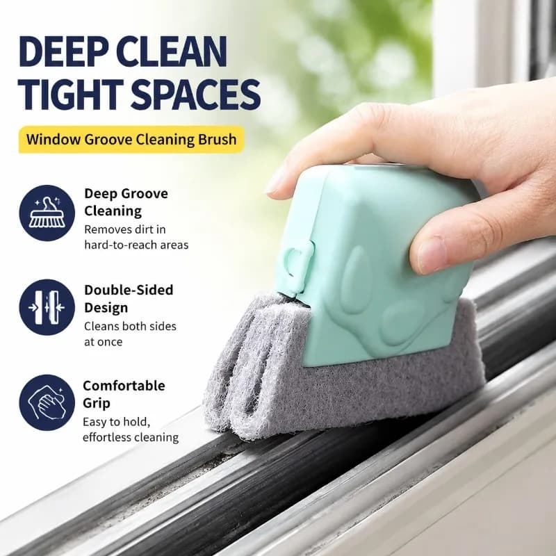 Window Groove Cleaning Brush with Scouring Pad, Double-Sided Crevice Cleaner for Window Tracks, Sliding Door Tracks, Gaps and