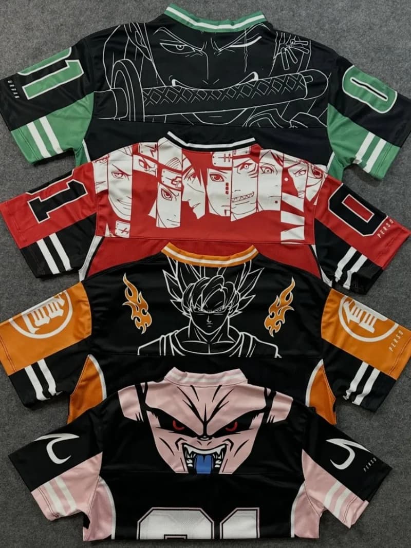 2026 Dragon Ball One Piece Son Goku 01 Jersey T-shirt, Men's Anime Flame Graphic Mesh Streetwear Tee, Casual Hip Hop Top