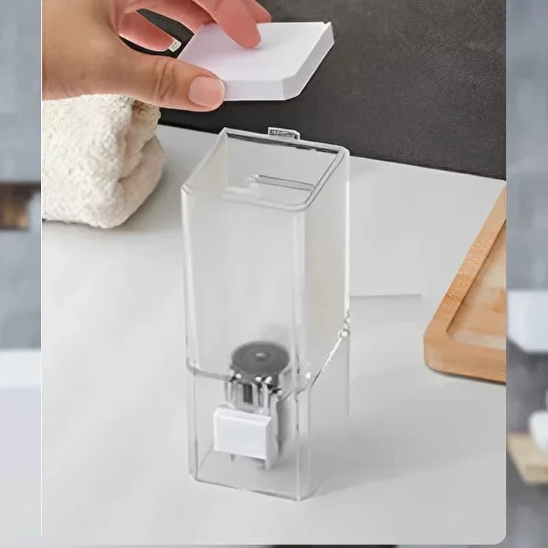 Dispenser di Sapone a Pressione Manuale da Parete Senza Foratura, Bottiglia Trasparente per Disinfettante Senza Tracce per Bagno