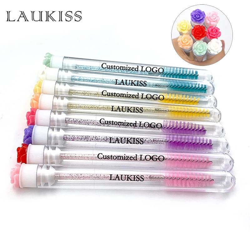 50/100 pcs Personalized Eyelash Brush Tube with Logo Mascara Bacchetta Eyebrow Brush Dust Proof Tube Mascara Sticks Applicators Brush For Makeup