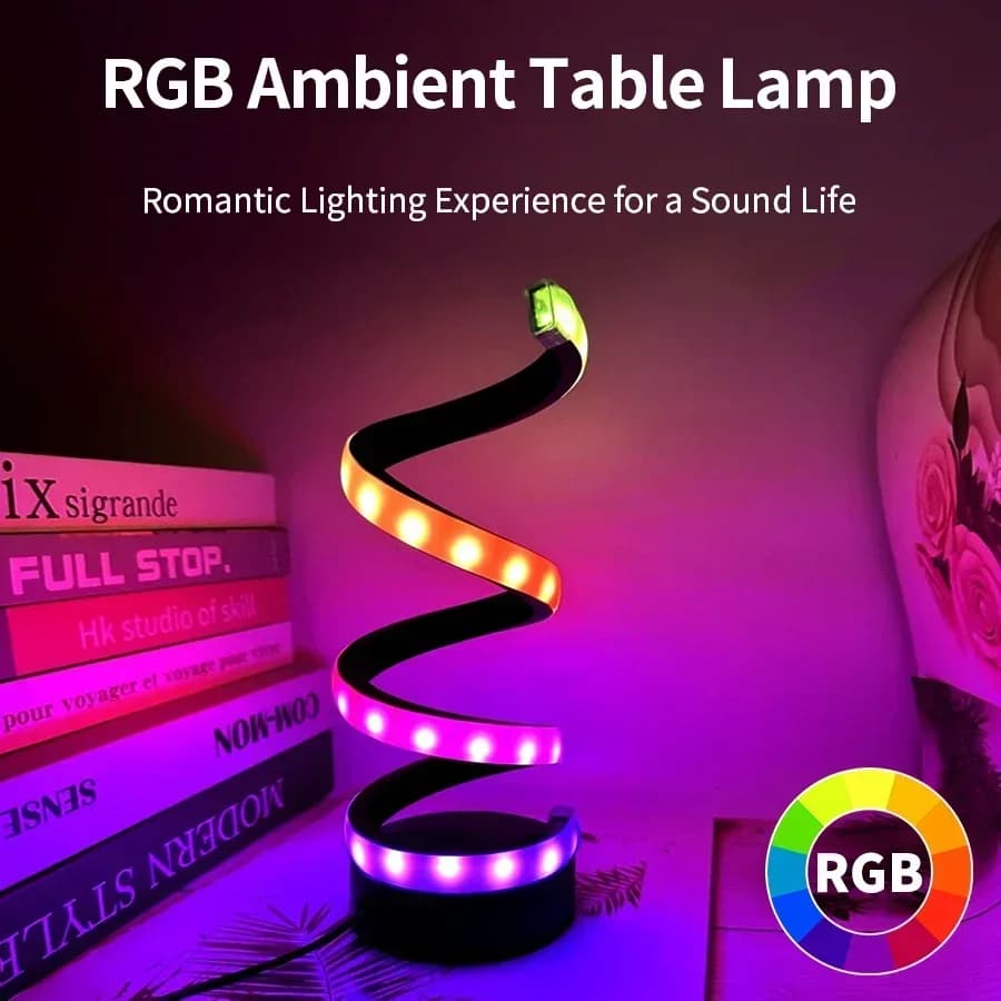 Lampada da scrivania creativa a LED Lampada da tavolo moderna a spirale RGB Dimmerabile Luce ambientale Bar portatile Caffetteria Camera da letto Soggiorno Decora lampada