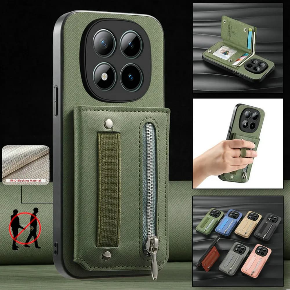 Custodia a portafoglio in pelle con cerniera e blocco RFID per Xiaomi Poco M8 Pro 5G, cover posteriore con cinturino da polso per Mi Phone M8 M 8 Funda