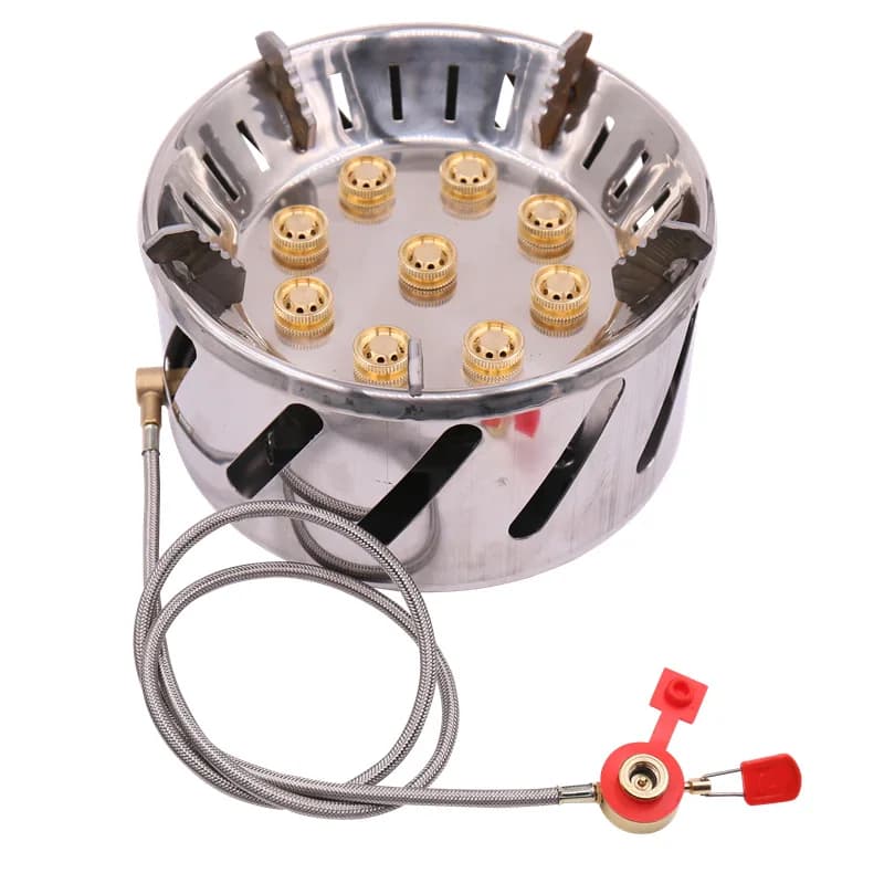 Fornelli da esterno ad alta potenza da 19800 W 9 nuclei Bruciatore a gas a carbone antivento Fornello da campeggio in acciaio inossidabile Valvola regolabile