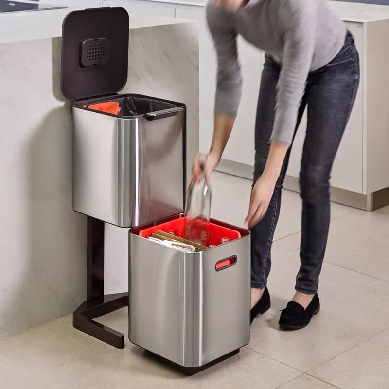 Cestino per la Raccolta Differenziata, Separazione Rifiuti Secchi e Umidi, Cestino da Cucina con Coperchio Grande