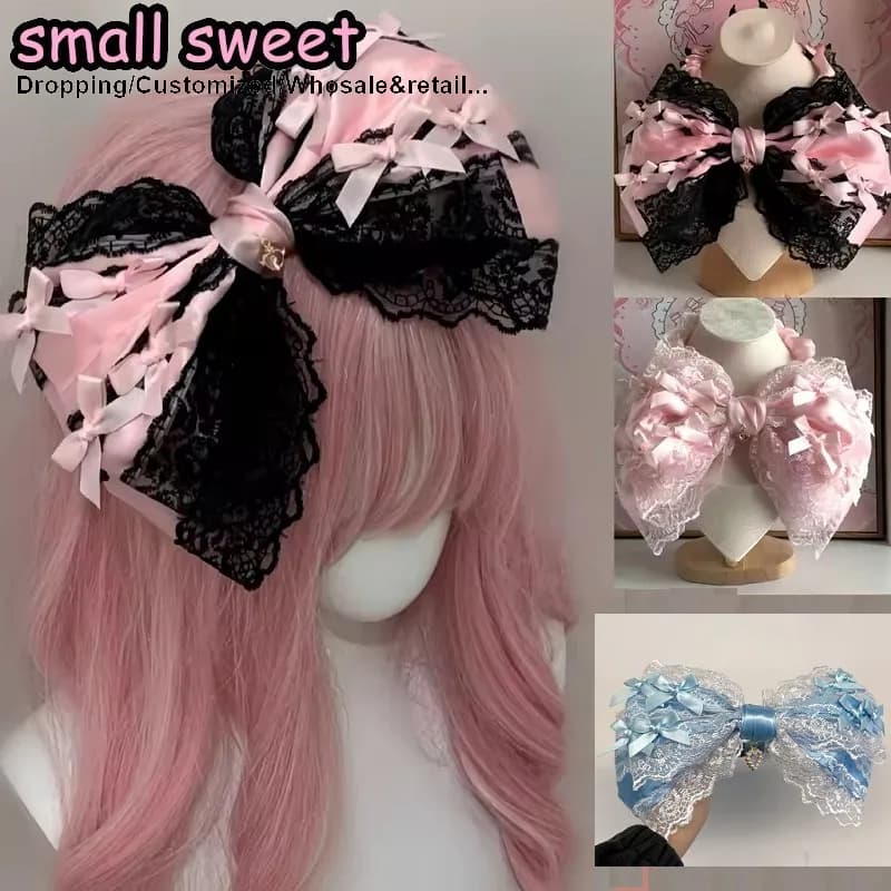 28 CENTIMETRI Fatti A Mano Y2K Ragazza Bambola Increspato Rosa Del Merletto Della Fascia Lolita Gotico Multistrato Harajuku Hairbands Principessa KC Accessori Per Capelli