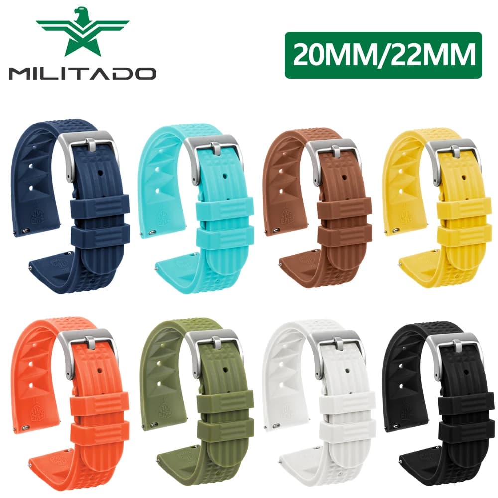 Militado 20mm cinturino in gomma per Waffle 22mm cinturino in gomma universale di ricambio rapido cinturino impermeabile accessori per orologi
