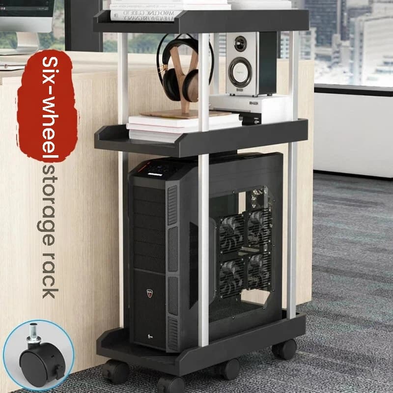 Supporto mobile per CPU, rack per stampante a 2 livelli, scaffale con ruote per computer desktop, torre stampante, soluzione di archiviazione per casa e ufficio