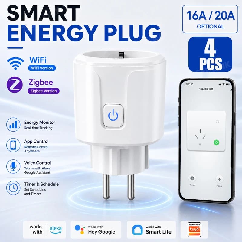 4PC Smart WiFi Zigbee3.0 EU Plug Accurate Power Monitor Timing APP Remote & Voice Control For Daily Household Electrical Control