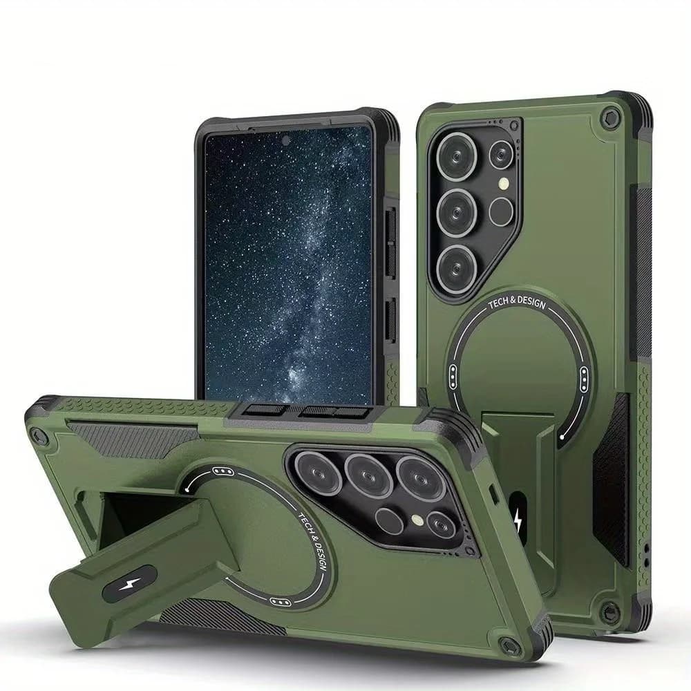 Fashion Fold Stand Holder Armor Magnetic Case for Samsung Galaxy S26 S24 Ultra Plus S25 FE Edge Wireless Charge Shockproof Cover