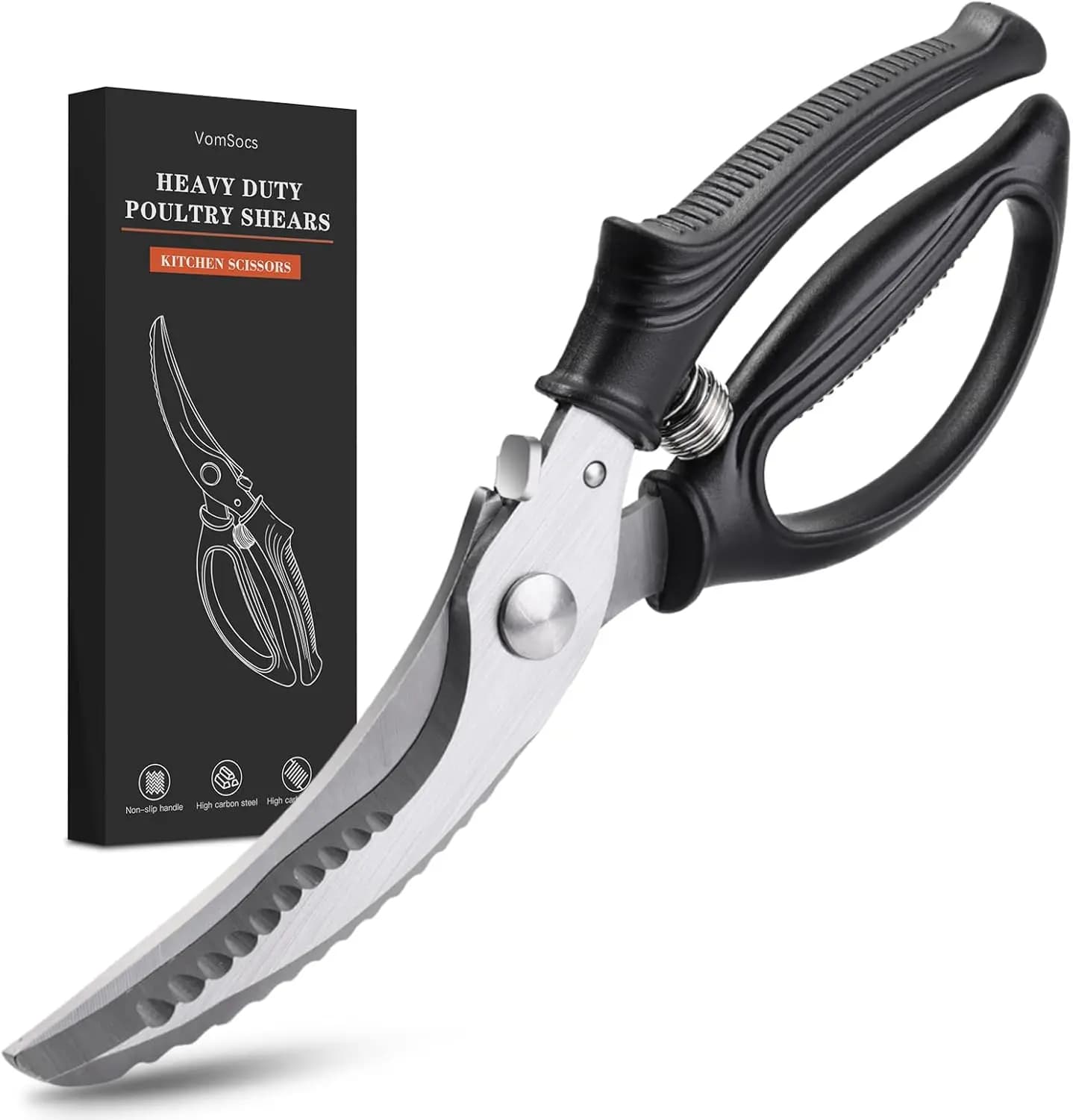 Forbici per Pollame Professionali con Molla, Forbici da Cucina per Carne, Pollo, Tacchino, Manico Ergonomico Antiscivolo con Blocco di Sicurezza