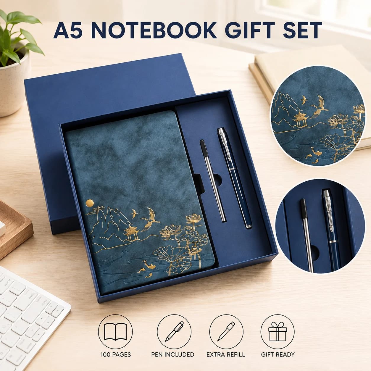 A5 Work Notepad Gift Box Set, Equipped with Pen & Refill 100 Pages Writing Notebook,Ideal for Office Meeting Record Teacher Gift