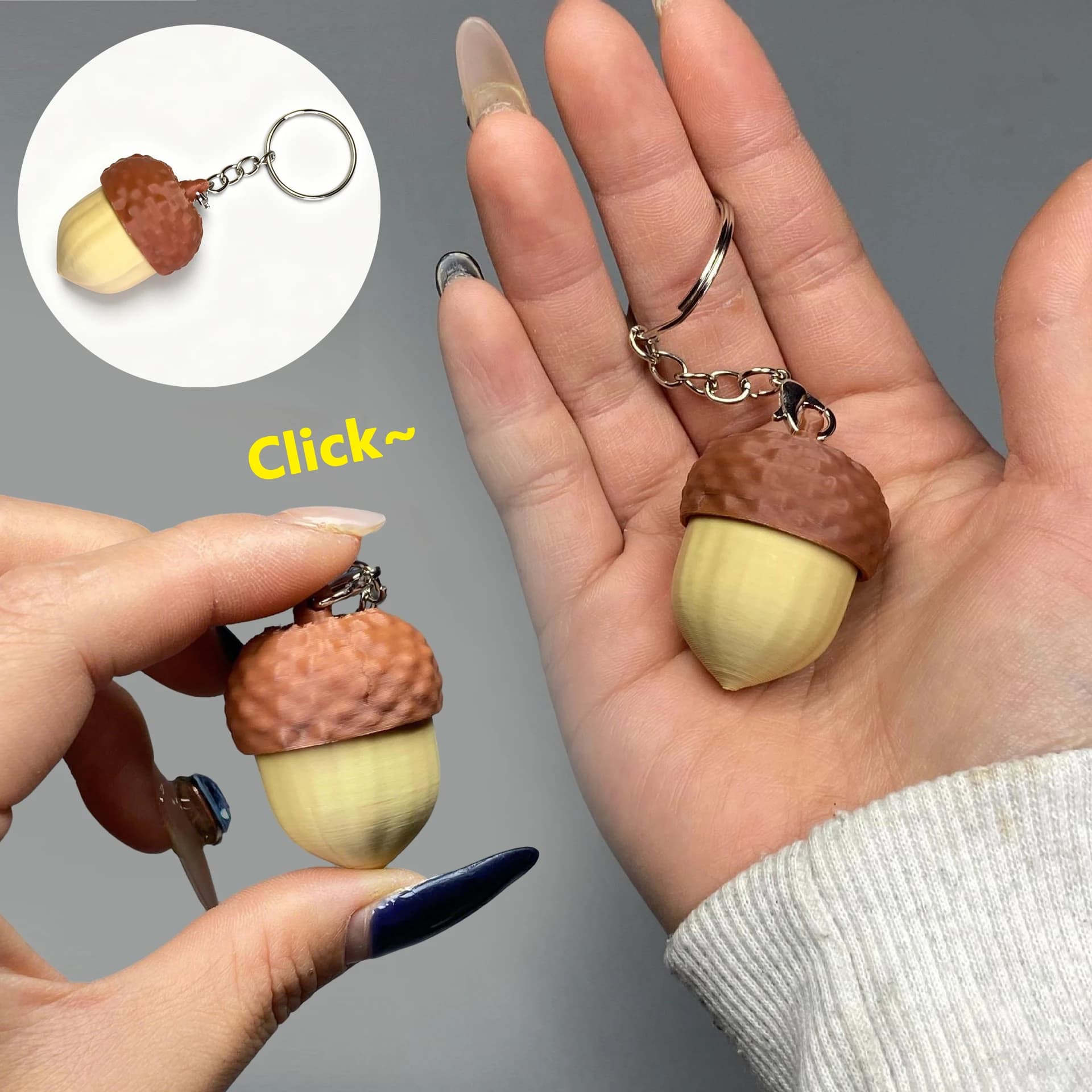 Portachiavi Fidget Clicker a Forma di Ghianda Carina, Mini Giocattolo Antistress e Anti-Ansia per Bambini e Adulti, Ciondolo per Zaino, Gadget per Feste, Regalo