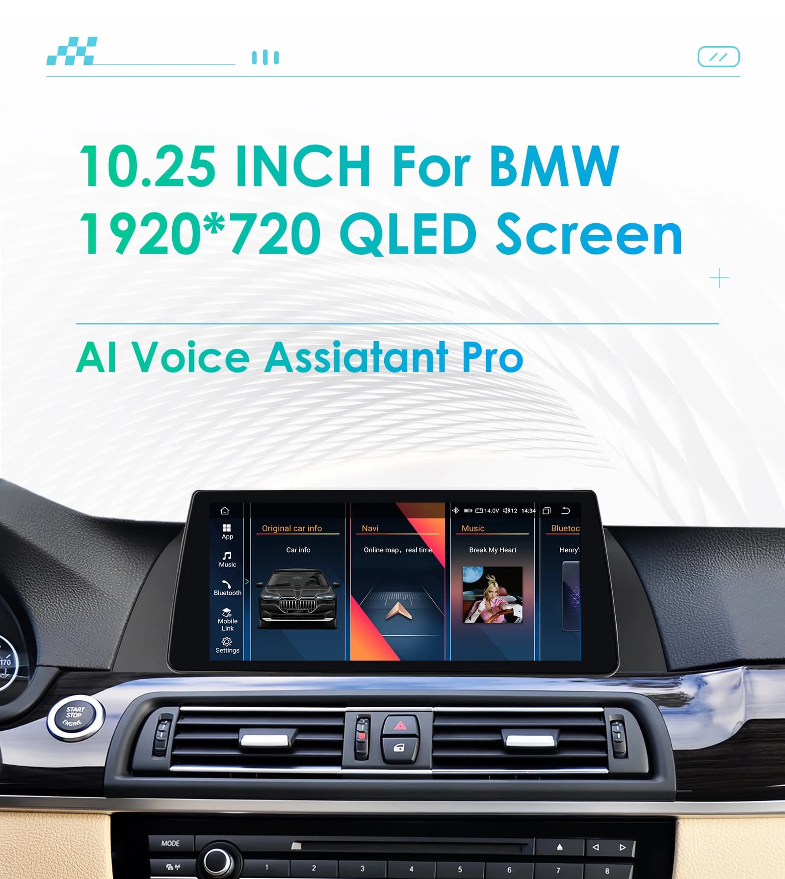 10.25 "Android Autoradio multimediale per BMW 5 F10 F11 520i 525i 528i 2011-2016 auto sistemi intelligenti 4G WIFI Carplay GPS Stereo