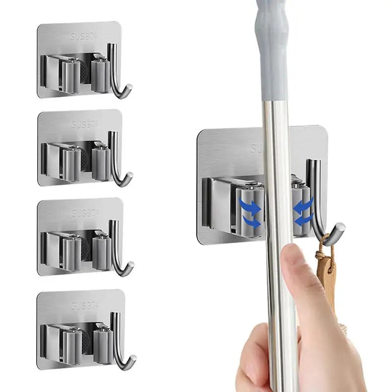 1PC Gancio per scopa Dispositivo di archiviazione per bagno senza perforazione Gancio per scopa appiccicoso Clip per scopa da appendere alla parete