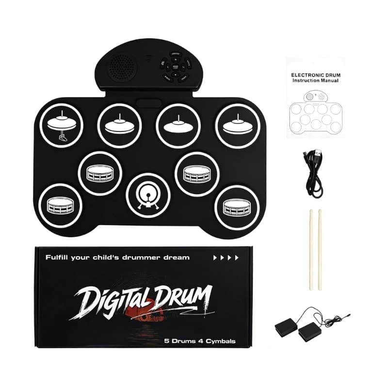 Foldable Electronic Drum Set with 9 Pad Layout, Portable Practice Pad, Onboard Speaker and Type C Power for Home Practice 69HD