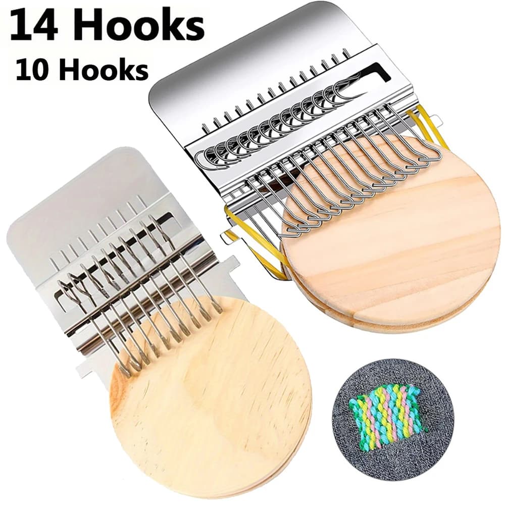10/14hooks Mini Wooden Loom Speedweve Type Weave DIY Textile Tool Darning Machine Fun Mending Set Makes Stitching Mending Jeans