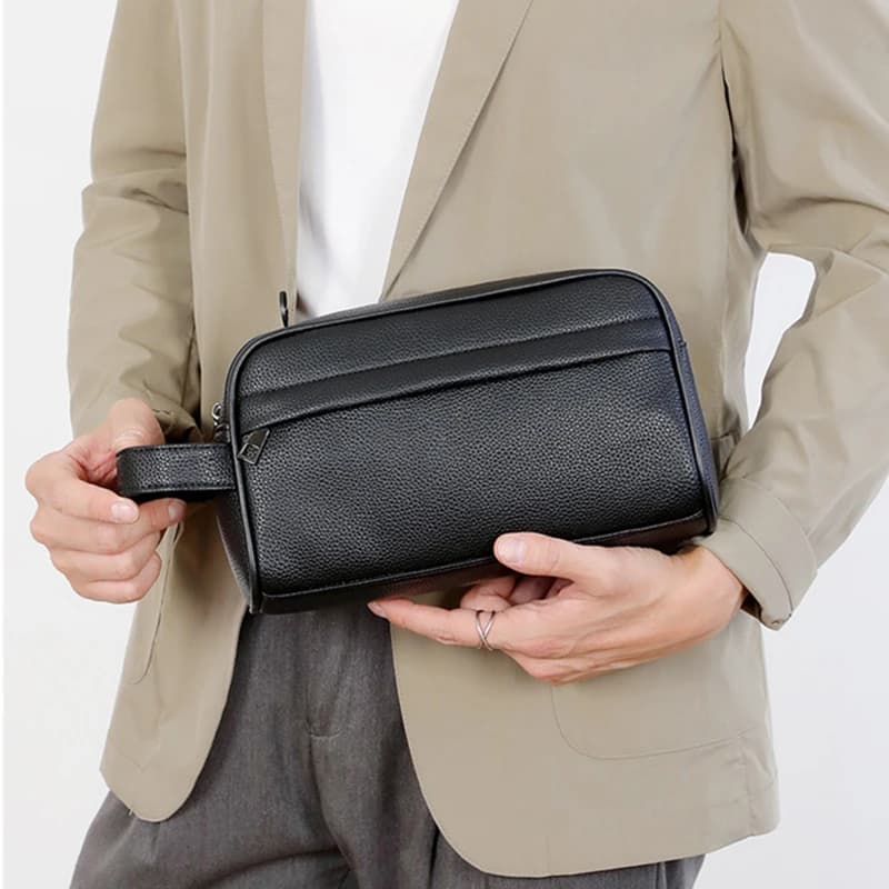 Zipper Wristlet Bag PU Leather Men Daily Use Clutch Bag Business Envelope Bag Waterproof Money CellPhone Purses And Handbags