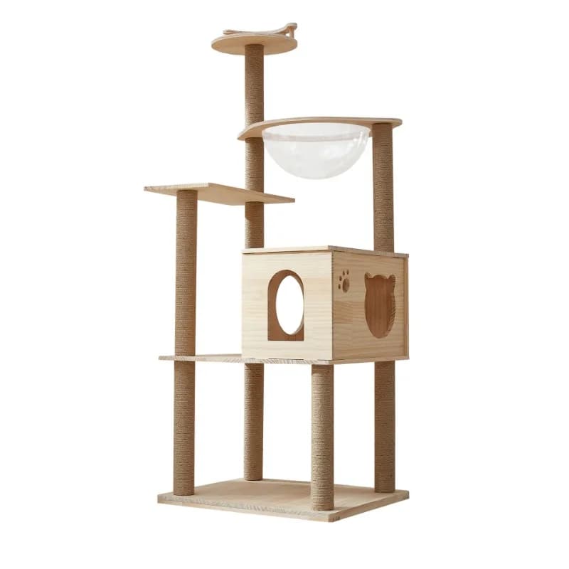 Solid wood cat climbing frame cat toy space capsule springboard climbing column integrated pet supplies cat