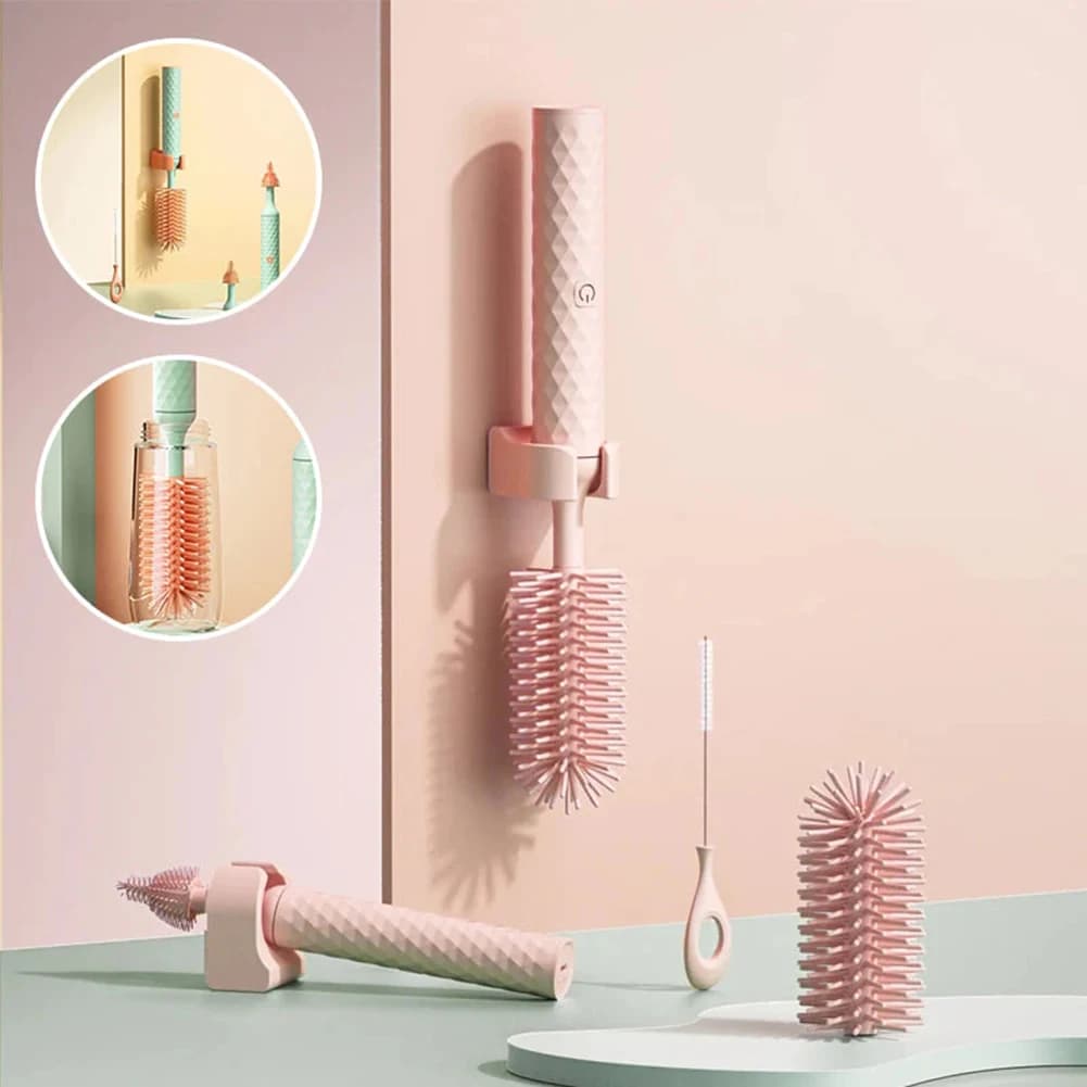 3/4 pz/set Elettrico Bottiglia di Silicone Spazzola Rotante a 360 ° Del Bambino Ciuccio Tazza Spazzola di Pulizia Manico Lungo Spazzole Per La Pulizia Della Cucina