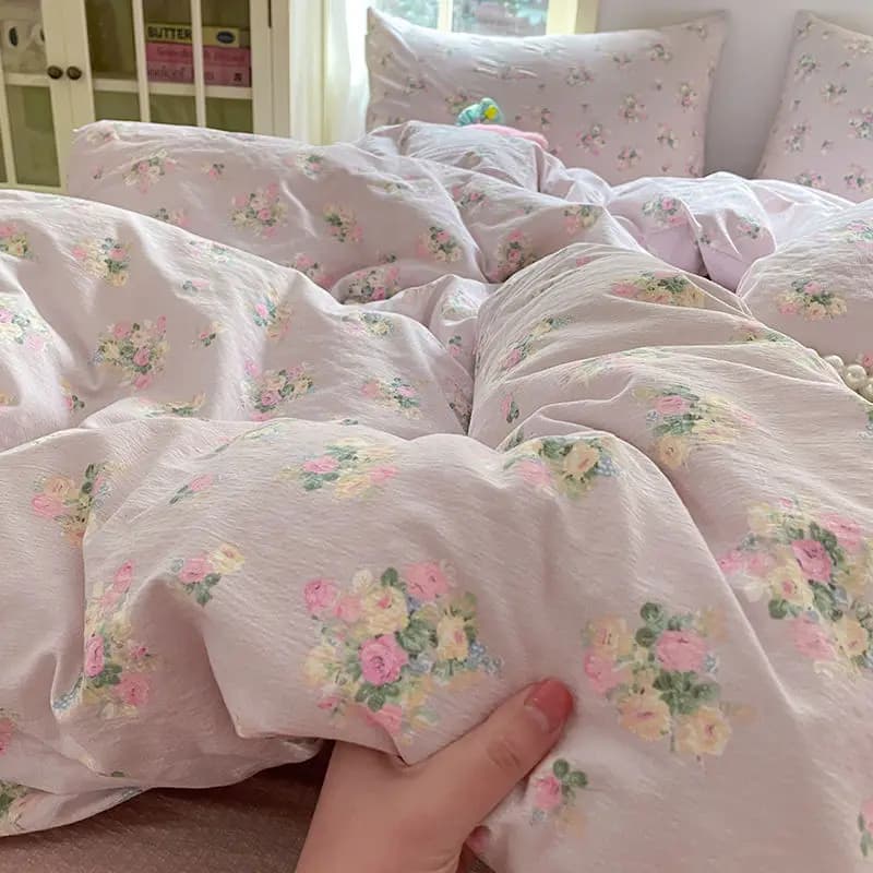 Ins Korean Girl Knitted Heart Double Layer Yarn Soft Water Washed Set Quilt Bed Sheet in four pieces Sleeping Sheet Set of 3 pieces